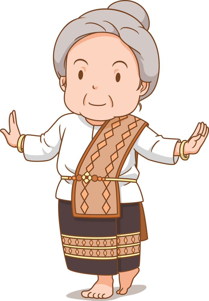 Cartoon traditional Thai dancer old lady.