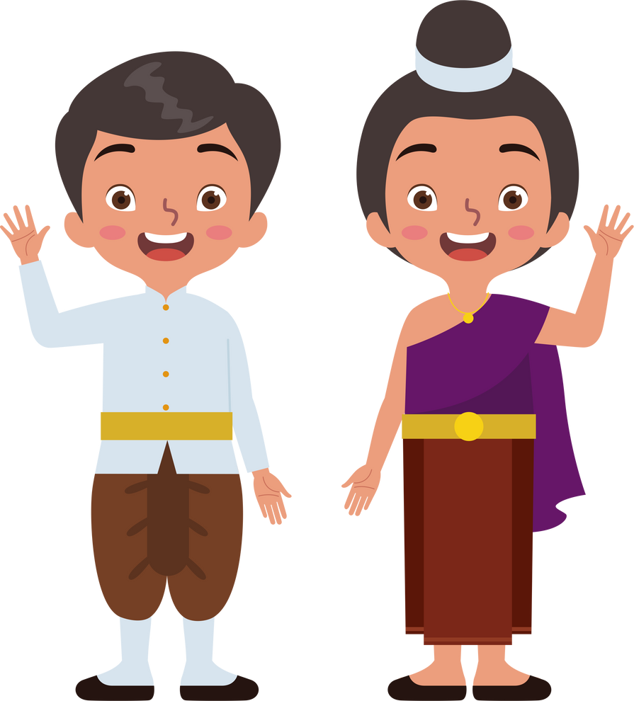 Couple of Laos kids wearing traditional clothes
